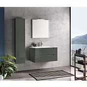 Mobile bagno moderno, 2 cassetti con maniglia a gola, finitura Grigio Lucido