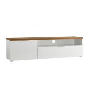 Porta TV moderno L.180 cm finitura Bianco laccato lucido e Castagno