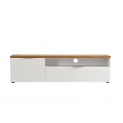 Porta TV moderno L.180 cm finitura Bianco laccato lucido e Castagno