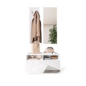 Innovativo Mobile da ingresso geometrico finitura Bianco lucido con dettagli a specchio