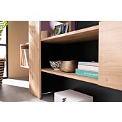 Parete attrezzata Cross, mobile tv con libreria finitura Rovere e Nero