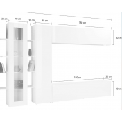 Soggiorno Zenzero, parete attrezzata con 2 pensili orizzontali e 1 vetrina laterale, finitura bianco lucido
