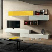 Parete attrezzata Yvaga  in finitura Frassinato bianco, Rovere nordico, Vetro grigio e Vetro giallo