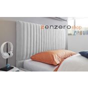 Letto matrimoniale Vertigo in tessuto grigio imbottito, testiera a righe