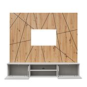 parete attrezzata grigio perla e artisan oak