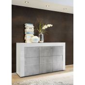 Credenza Moderna, Madia di Design, 3 ante, Bianco Lucido con frontali Beton