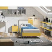 Letto singolo POP 01, finitura Giallo cedro, Bianco Opaco e Grigio Seta