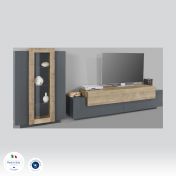 Soggiorno moderno con vetrina e porta tv in finitura Antracite e Oak