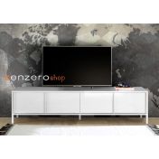 Mobile porta TV, stile moderno, finitura bianco lucido