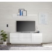 Occasione soggiorno moderno con madia alta e porta tv, finitura Bianco laccato lucido