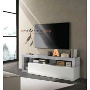 Mobile Porta Tv moderno in finitura bianco laccato lucido e Cemento