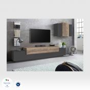 Economico Porta Tv L.240 cm con pensile sospeso in finitura Ardesia e Oak