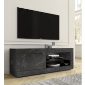 Porta TV, effetto marmo nero con 1 anta, Made in Italy