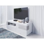 Porta TV  di design bianco lucido e cemento, L.160 