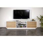 Moderno porta tv con due ante in noce caracalla e bianco lucido