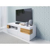 Mobile TV bianco lucido e rovere naturale, L.160 cm