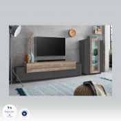 Soggiorno moderno con vetrina e porta tv in finitura Antracite e Oak