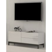 Porta TV di design, 2 cassetti 1 anta in finitura bianco lucido