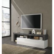 Moderno porta tv con pensile e mensola, Bianco e Ossido