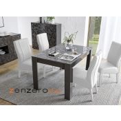 Tavolo moderno con serigrafia prismatica e 6 posti a sedere, finitura grigio lucido