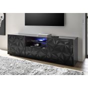 Base porta TV, 2 ante 1 cassetto, grigio laccato lucido con serigrafia prismatica