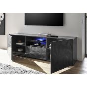 Base porta TV, 2 ante 1 cassetto, grigio laccato lucido con serigrafia prismatica