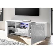 Base porta TV, 2 ante 1 cassetto, bianco laccato lucido con serigrafia prismatica