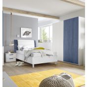 Cameretta moderna Bianco e Blu per ragazzi con letto, armadio e comodino