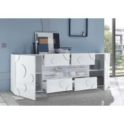 Madia Cerchio a 2 ante 4 cassetti, finitura bianco lucido, design moderno