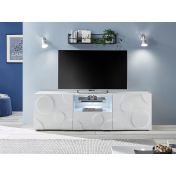 Porta TV cerchio 2 ante 1 cassetto, finitura bianco lucido, design moderno