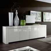 Credenza Moderna, Madia di Design, 4 ante, colore Bianco Lucido