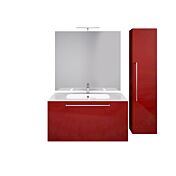 Mobile da bagno sospeso con colonna, Rosso Lucido Antigraffio