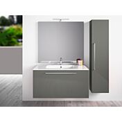 Mobile da bagno sospeso con colonna, Grigio Lucido Antigraffio