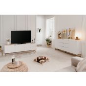 Porta TV bianco opaco stile nordico con gambe dorate