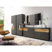 Credenza moderna antracite e rovere naturale, 4 ante e 2 cassetti 