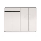Promozione scarpiera 4 ante e 1 cassetto, Bianco laccato lucido