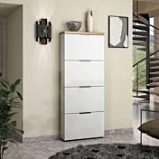Scarpiera 4 ribalte, Bianco lucido e Rovere chiaro Made in Italy
