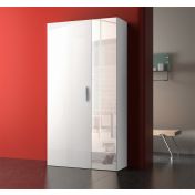 Promozione scarpiera 2 ante con specchio, altezza 190, Bianco lucido 