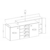 Credenza L.180 cm 2 ante e 4 cassetti, finitura bianco opaco e grigio cemento 