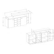  Credenza multiuso 2 ante e 4 cassetti, noce e antracite spatolato