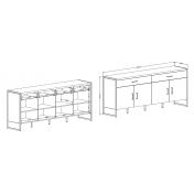 Credenza 4 ante 2 cassetti legno invecchiato e metallo nero 
