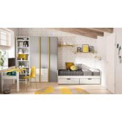 Letto singolo con cassettoni in finitura Bianco larice