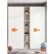 Armadi battenti con libreria 5 ripiani, finitura Bianco, Olmo natura e Arancio 