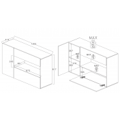 Credenza con vano a giorno, finitura bianco lucido