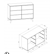 Madia lavik stile nordico con gambe in legno a 6 cassetti