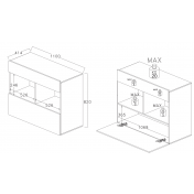 Credenza Madia moderna, 1 anta ribalta 1 cassetto, finitura Bianco laccato lucido e Beton