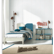 Letto singolo con testata bicolore in finitura Blu egeo e Rovere gesso