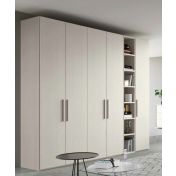 Armadio moderno con libreria, finitura larice bianco, Made in Italy