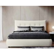 Letto matrimoniale con cassettone in ecopelle bianca con contenitore, Made in Italy