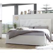 Camera matrimoniale con letto in ecopelle tabacco, armadio con anta noce dark H.248 e comodini bianchi opachi